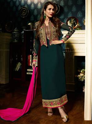 Green Partywear Jacket Style Chain stitch Work Anarkali Suit 1