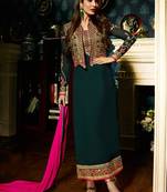 Green Partywear Jacket Style Chain stitch Work Anarkali Suit