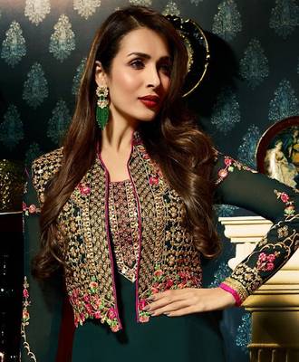 Green Partywear Jacket Style Chain stitch Work Anarkali Suit 3