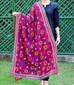 Red Georgette Embroidered Phulkari Dupatta