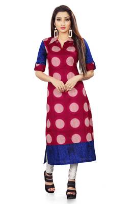 Red printed cotton long kurti 1