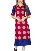 Red printed cotton long kurti