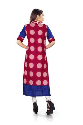 Red printed cotton long kurti 2