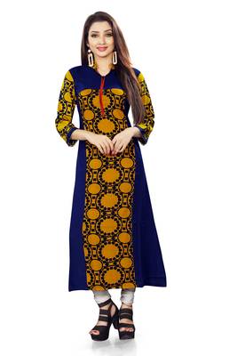 Blue printed rayon long kurti 1