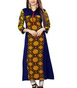Blue printed rayon long kurti