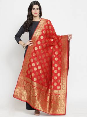 Red Banarasi Art Silk Women's Dupatta 1
