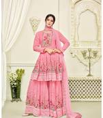Pink Georgette Printed Women's Semi Stitched Sharara  Suit