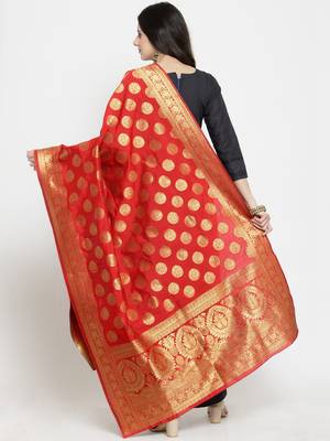 Red Banarasi Art Silk Women's Dupatta 2