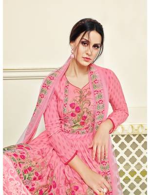 Pink Georgette Printed Women's Semi Stitched Sharara  Suit 2