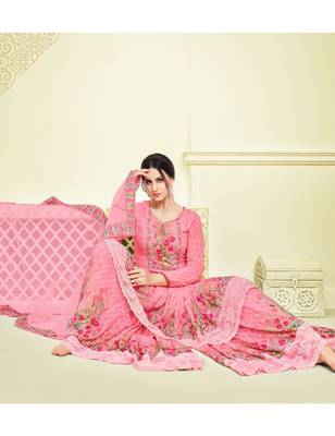 Pink Georgette Printed Women's Semi Stitched Sharara  Suit 3