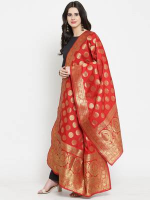 Red Banarasi Art Silk Women's Dupatta 3