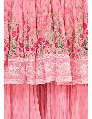 Pink Georgette Printed Women's Semi Stitched Sharara  Suit 4