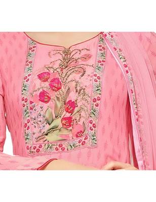 Pink Georgette Printed Women's Semi Stitched Sharara  Suit 5