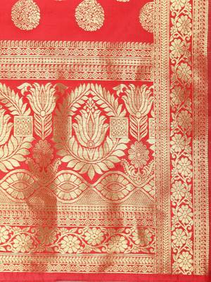 Red Banarasi Art Silk Women's Dupatta 4