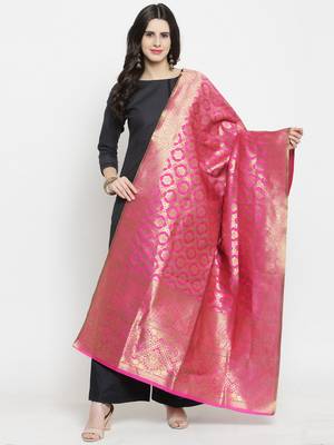 Rani Pink Banarasi Art Silk Women's Dupatta 1