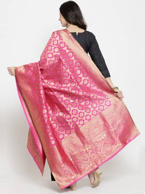 Rani Pink Banarasi Art Silk Women's Dupatta 2