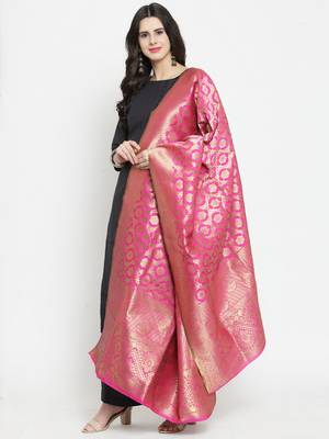 Rani Pink Banarasi Art Silk Women's Dupatta 3