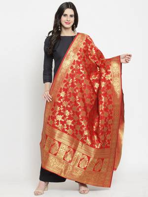 Red Banarasi Art Silk Women's Dupatta 1