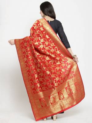 Red Banarasi Art Silk Women's Dupatta 2