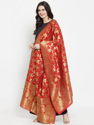 Red Banarasi Art Silk Women's Dupatta 3