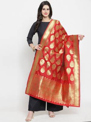 Red Banarasi Art Silk Women's Dupatta 1