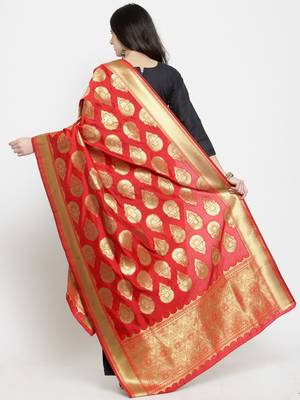 Red Banarasi Art Silk Women's Dupatta 2