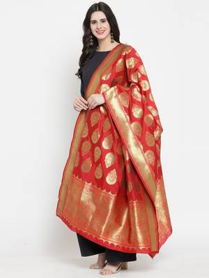 Red Banarasi Art Silk Women's Dupatta 3