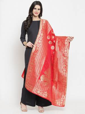 Red Banarasi Art Silk Women's Dupatta 1
