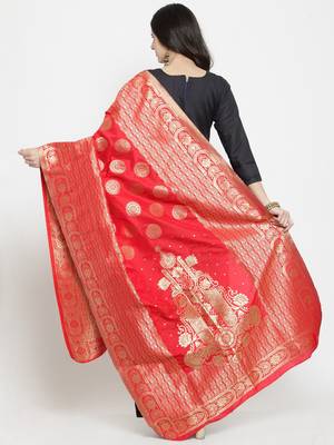Red Banarasi Art Silk Women's Dupatta 2