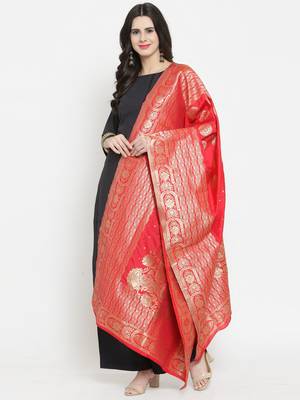 Red Banarasi Art Silk Women's Dupatta 3