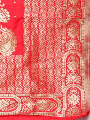 Red Banarasi Art Silk Women's Dupatta 4