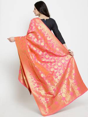Pink Banarasi Art Silk Women's Dupatta 2