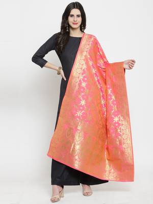 Pink Banarasi Art Silk Women's Dupatta 1