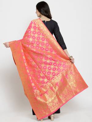 Pink Banarasi Art Silk Women's Dupatta 2