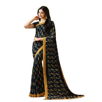Blue printed georgette saree with blouse 1