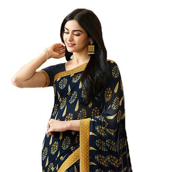 Blue printed georgette saree with blouse 2