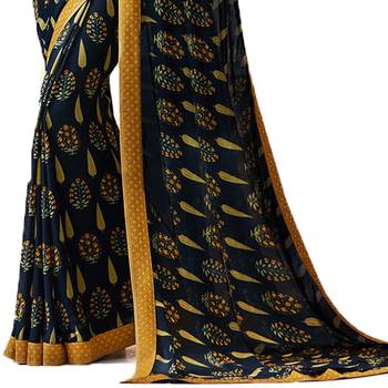 Blue printed georgette saree with blouse 3