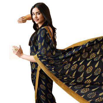 Blue printed georgette saree with blouse 4