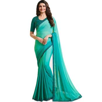 Turquoise art silk saree with blouse 1