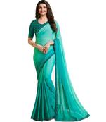 Turquoise art silk saree with blouse