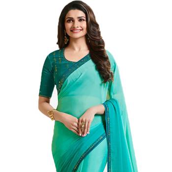 Turquoise art silk saree with blouse 2