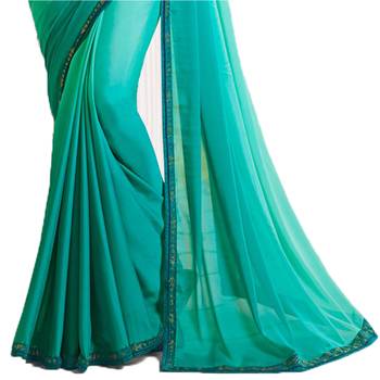 Turquoise art silk saree with blouse 3