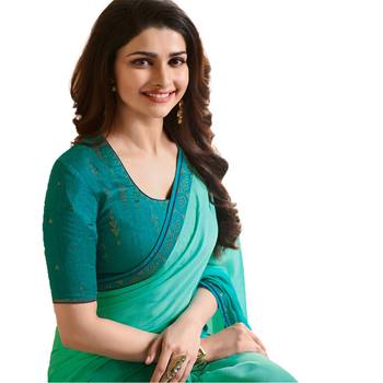 Turquoise art silk saree with blouse 4