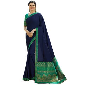 Blue art silk saree with blouse 1