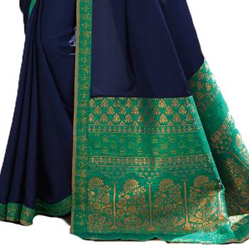 Blue art silk saree with blouse 4