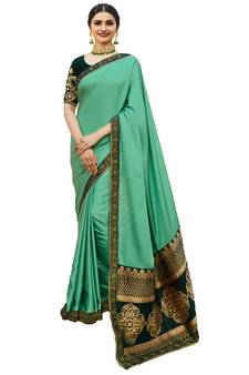 Green art silk saree with blouse