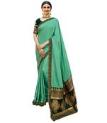 Green art silk saree with blouse