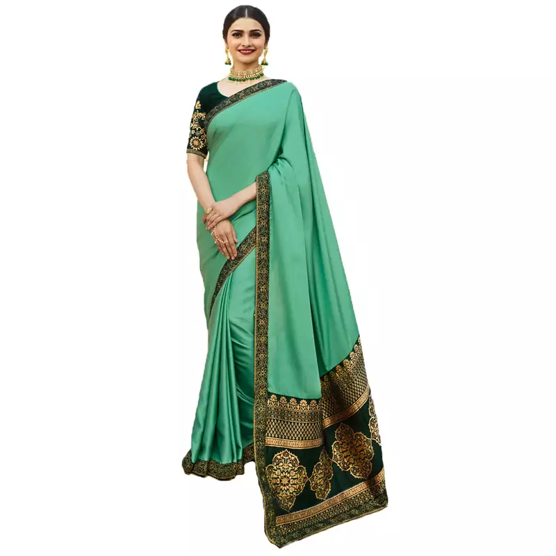 Green art silk saree with blouse