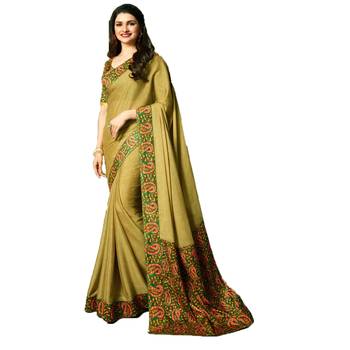 Green art silk saree with blouse 1