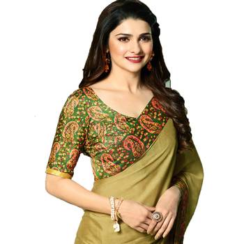 Green art silk saree with blouse 4
